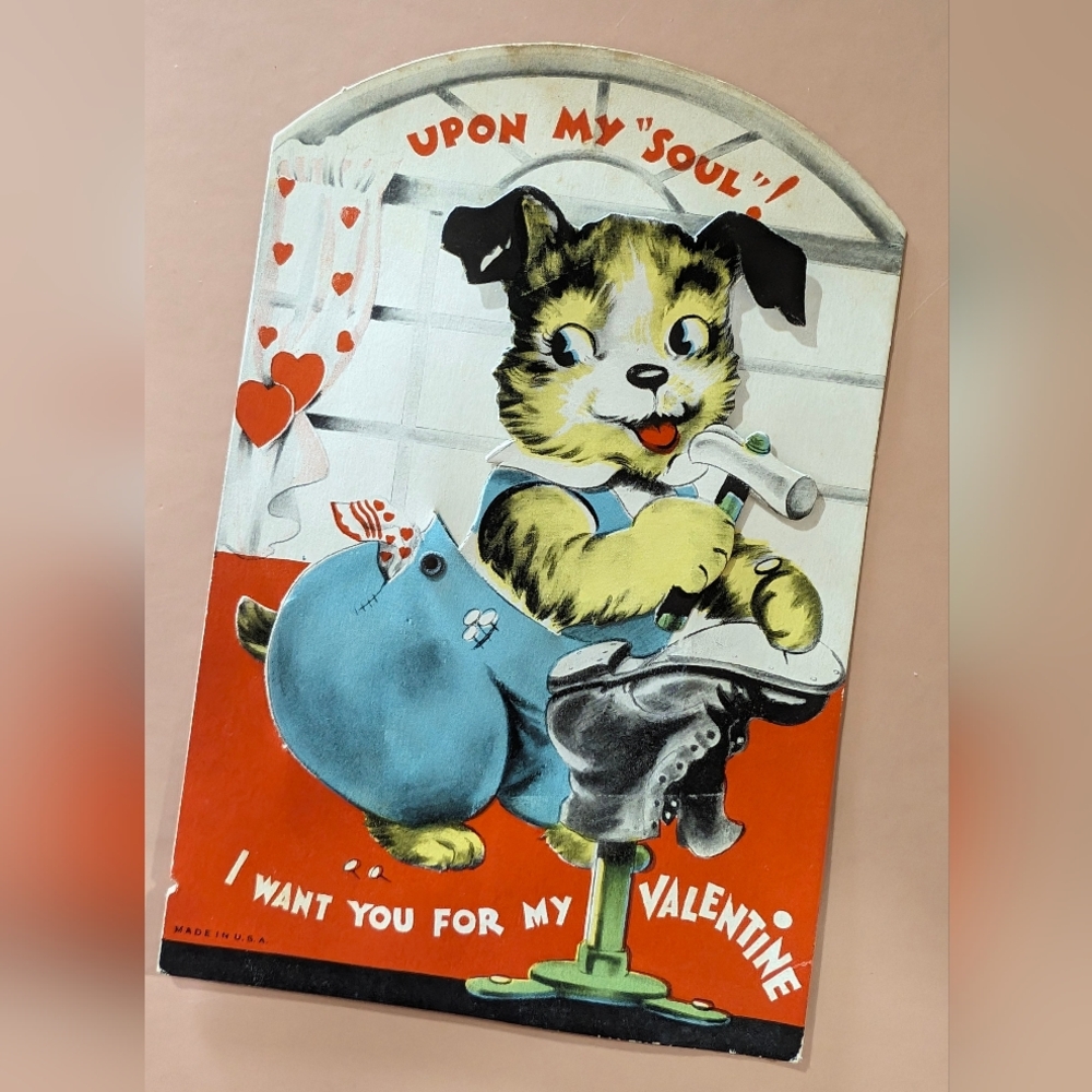 Vintage Children's Valentine | Mechanical Puppy Dog